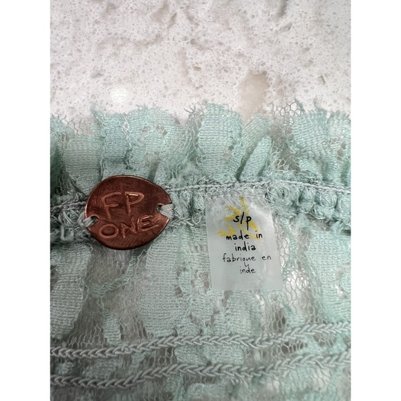 Free People FP One Madison Top  Lace Sheer Hook-Front Bell Sleeve S Coquette - Picture 7 of 11